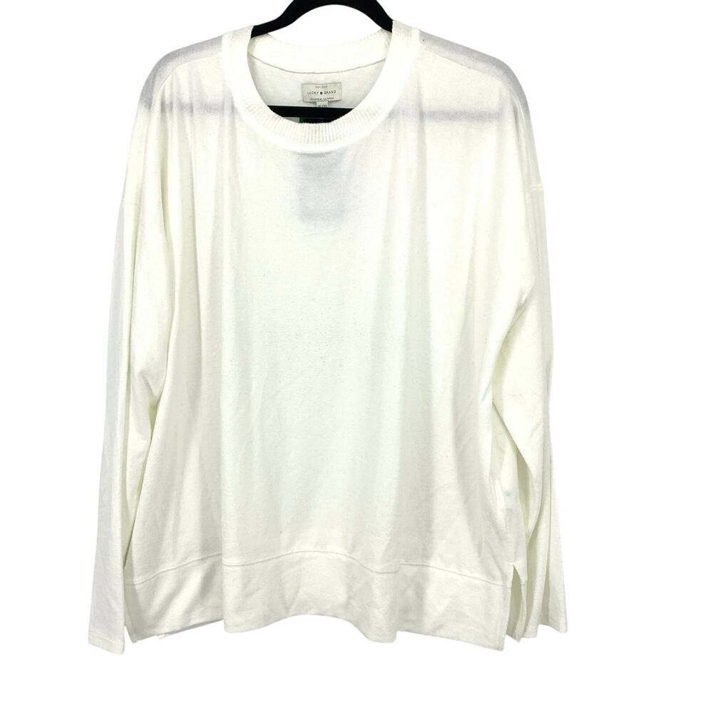 Lucky Brand Crew Neck Pullover Sweater Womens Size XL Cream White NEW